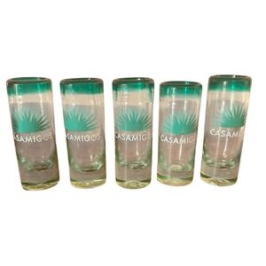 Casamigos Tequila Shot Glass Set/ Handblown In Mexico/Recycled Teal Rim/Barware